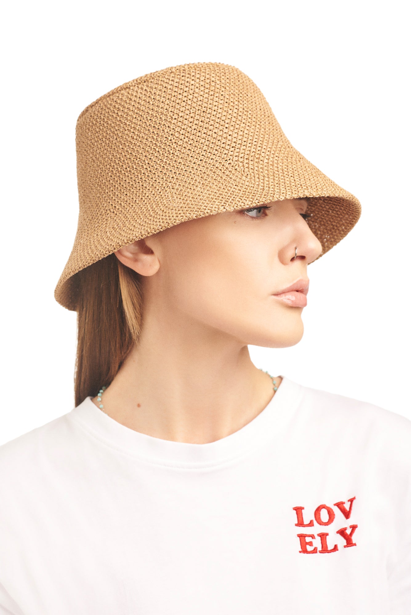 Crème brûlée raffia bucket hat